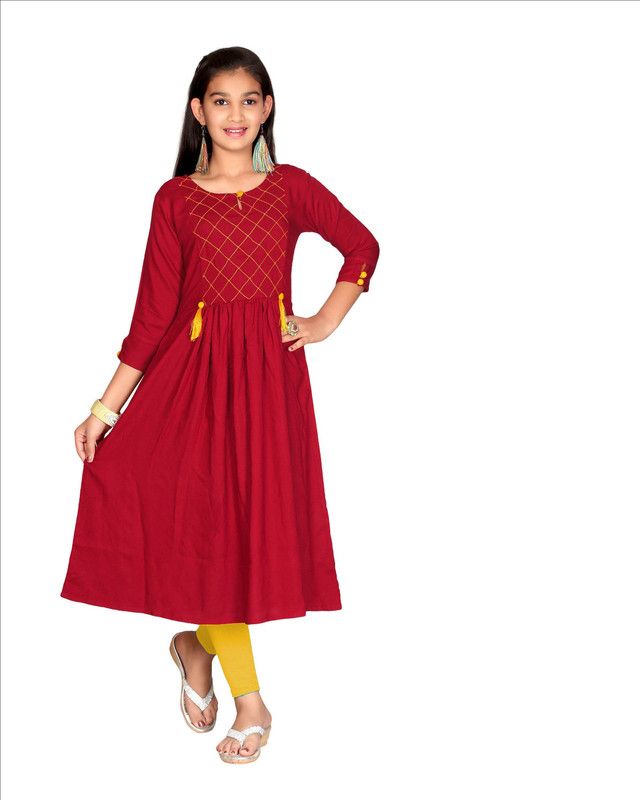 Girls Self Design, Solid Viscose Rayon A-line Kurta  (Multicolor)