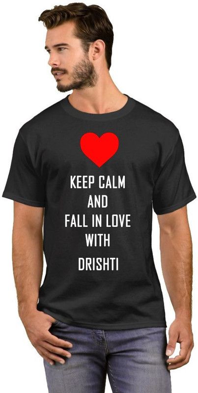 Keep Calm and fall in Love with Drishti Men Printed Round Neck Cotton Blend White, Black T-Shirt