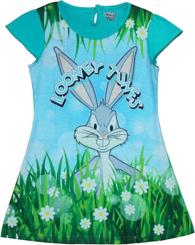 Looney Toons Girls Midi/Knee Length Casual Dress  (Green, Short Sleeve)