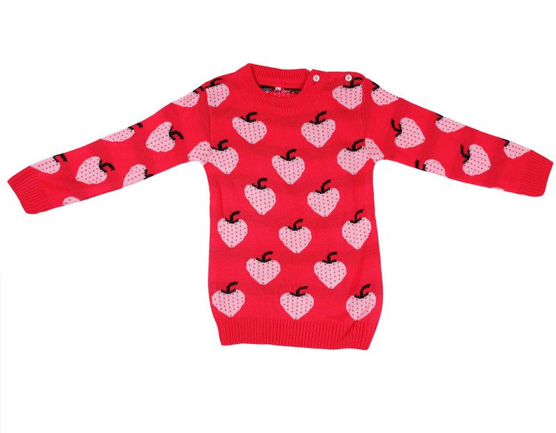 Baby Boys & Baby Girls Printed Round Neck Pink Sweater