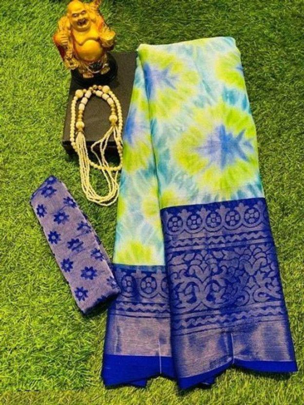 Self Design, Paisley, Digital Print, Blocked Printed, Woven, Graphic Print, Checkered Banarasi Brasso Saree  (Green)