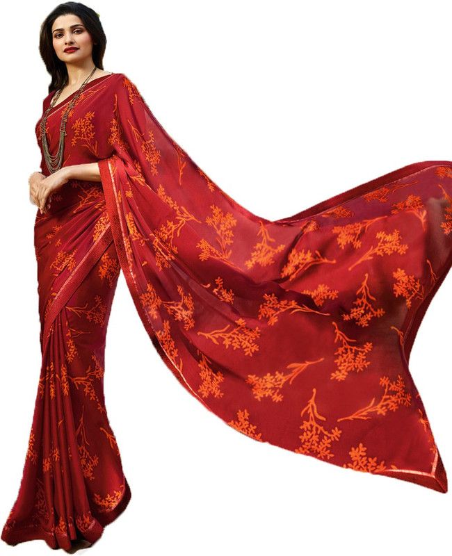 Printed, Self Design, Floral Print Bollywood Silk Blend Saree  (Red)