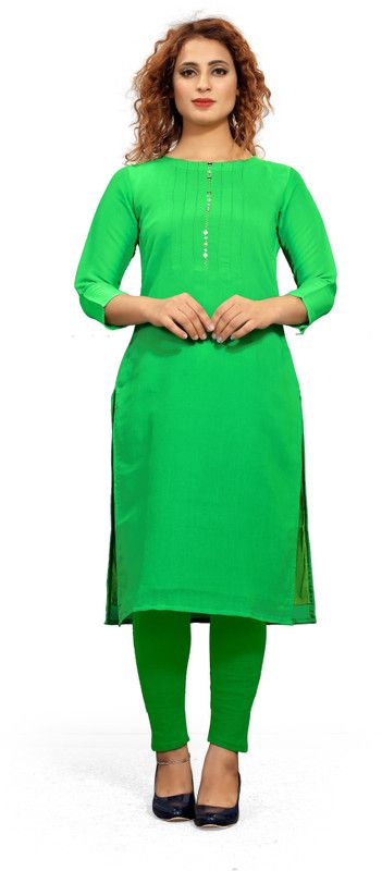 Women Solid Polyester Straight Kurta  (Dark Green)