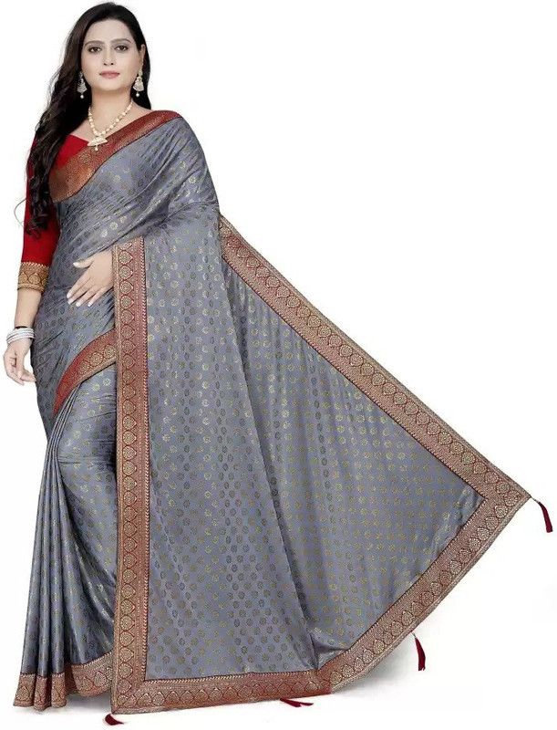 Embroidered Daily Wear Lycra Blend Saree  (Grey)