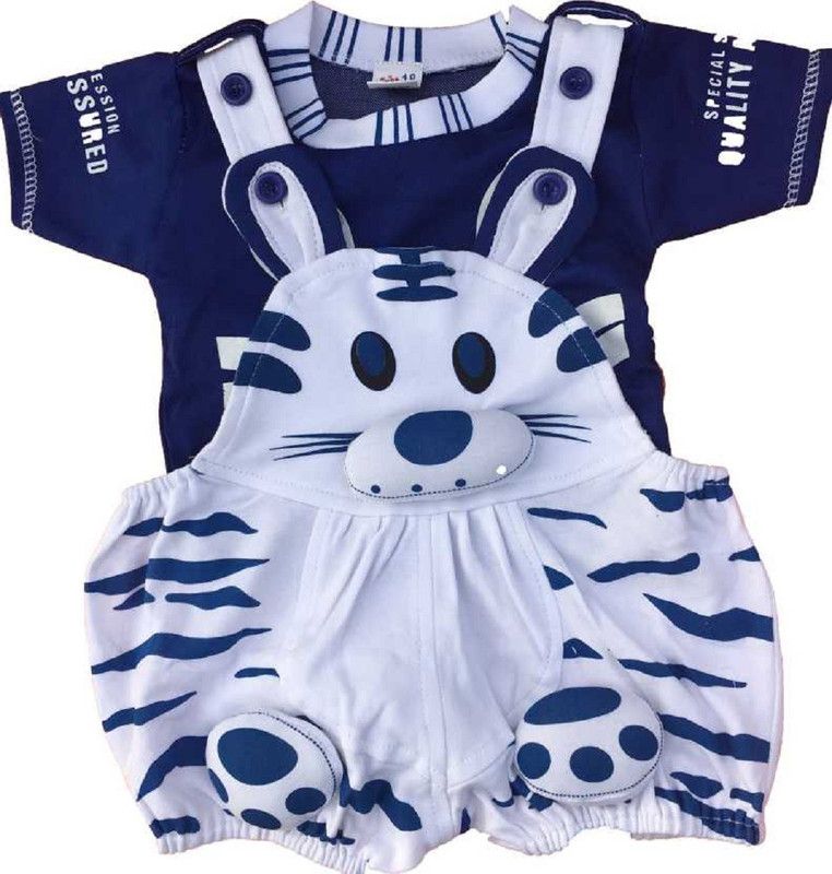 Dungaree For Baby Boys & Baby Girls Self Design Cotton Blend  (Dark Blue, Pack of 1)