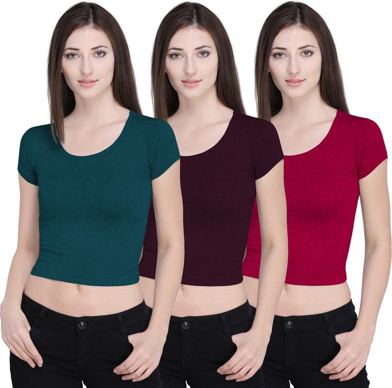 Pack of 3 Casual Regular Sleeves Solid Women Green, Brown, Pink Top