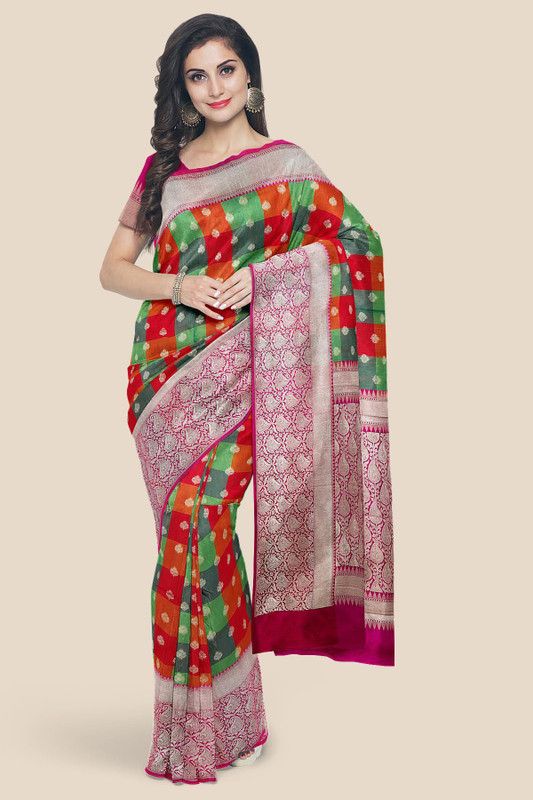Printed Banarasi Pure Silk Saree  (Multicolor)