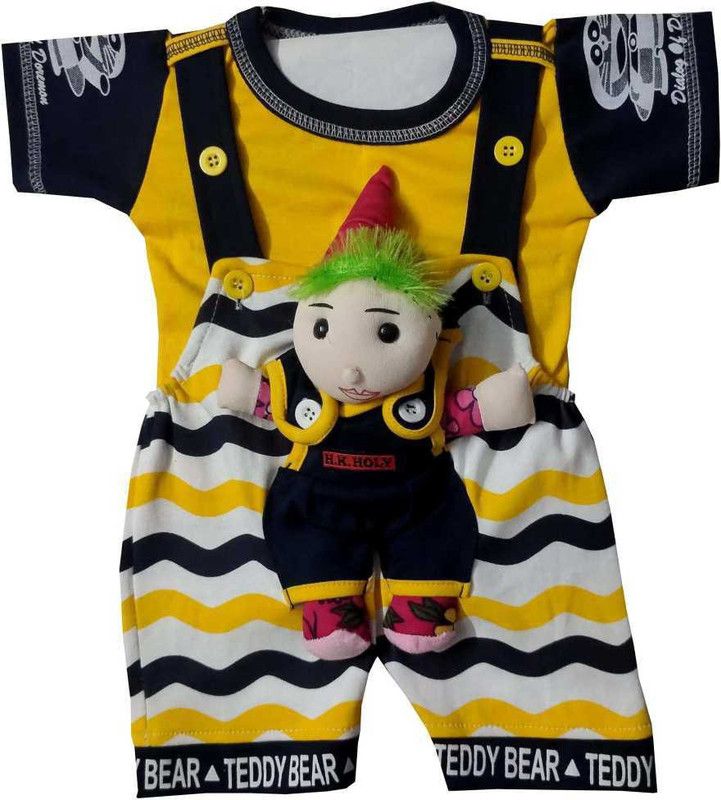 Dungaree For Baby Boys & Baby Girls Self Design Cotton Blend  (Multicolor, Pack of 1)