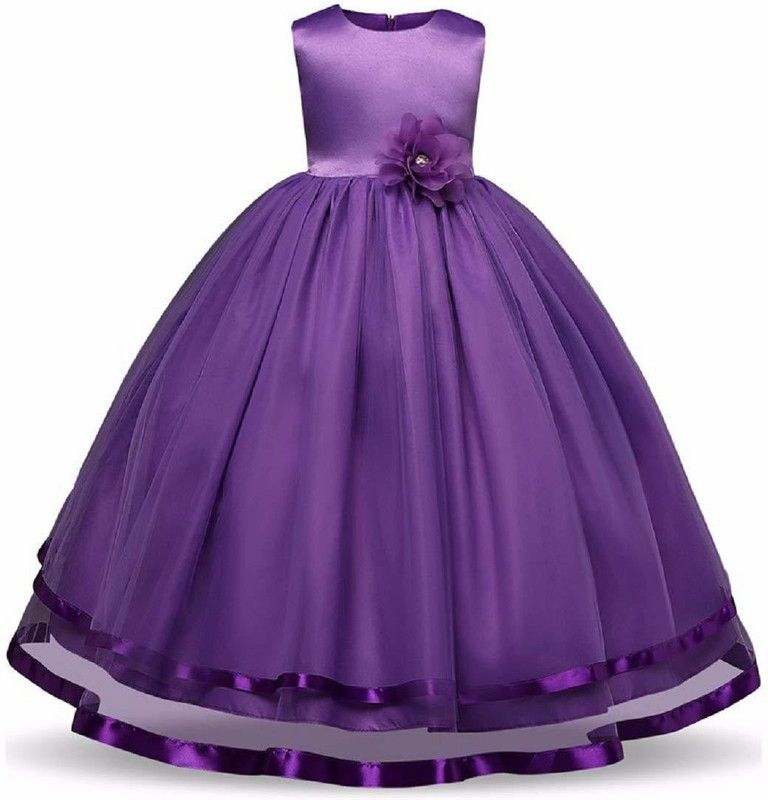 Midi/Knee Length Party Dress  (Purple, Sleeveless)