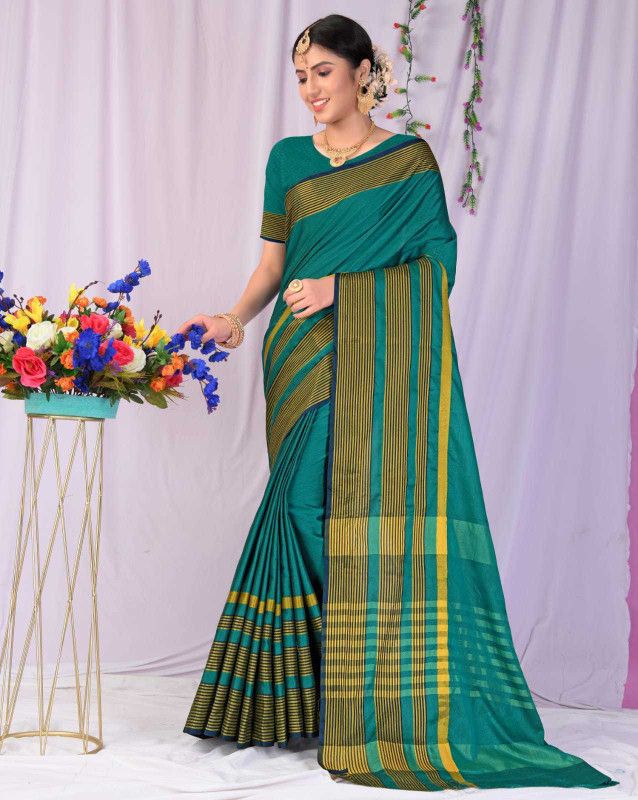 Woven Mysore Cotton Silk Saree  (Green)