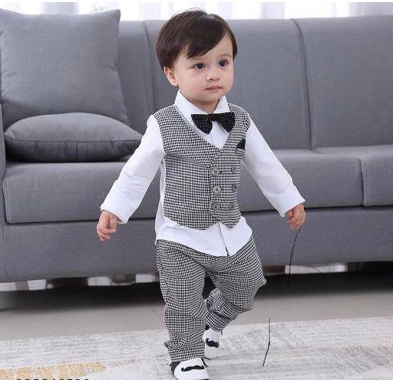 The Silk Shop Baby Boys Jacket Pant  (Black)