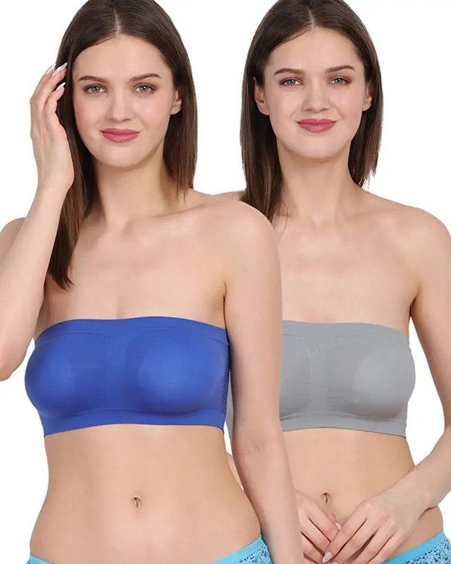 Pack of 2 Women Bandeau/Tube Non Padded Bra  (Blue, Grey)