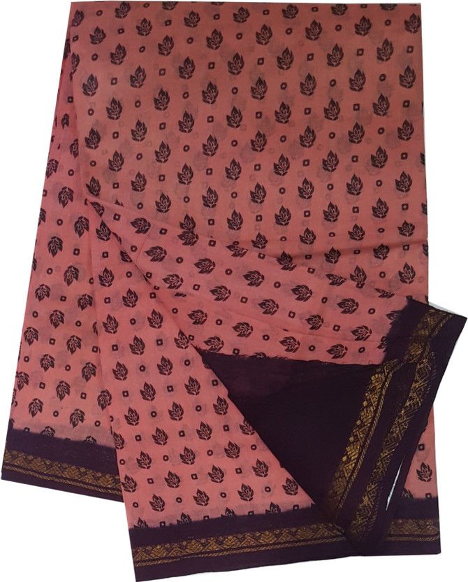 Printed Madurai Pure Cotton Saree  (Pink)