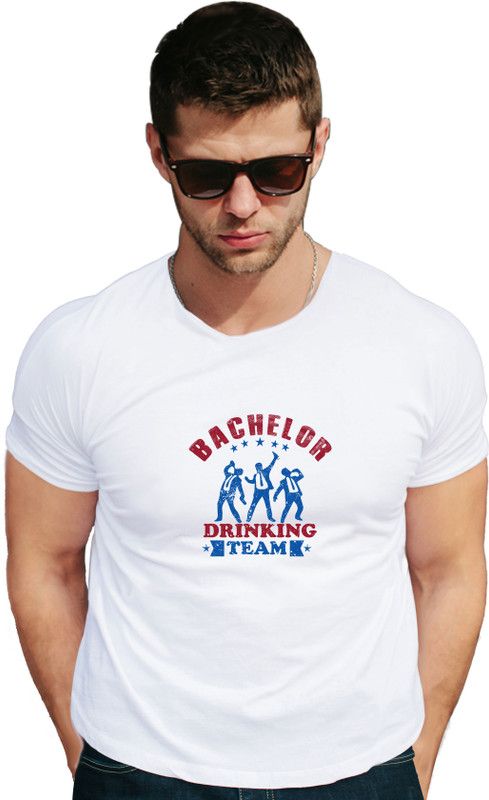 bachelor drinking team Men Graphic Print Round Neck Cotton Blend White T-Shirt