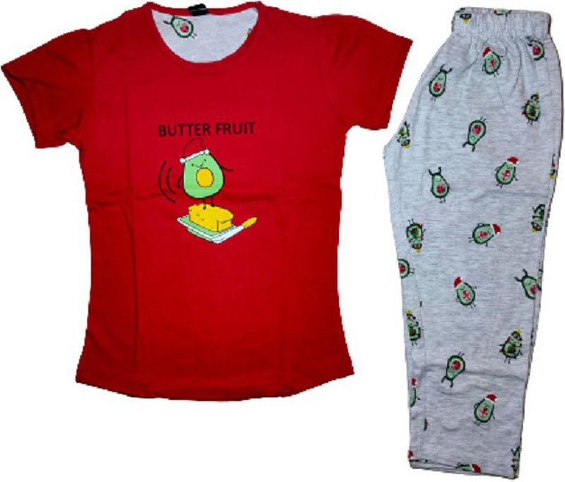 Baby Girls Casual T-shirt Three Fourth Pant  (Red)