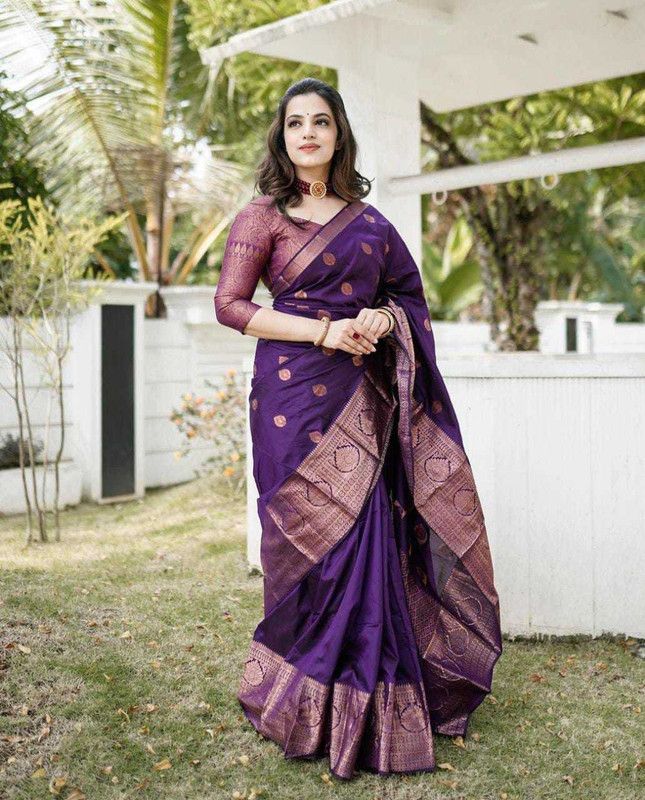 Woven Handloom Pure Silk Saree  (Pack of 2, Dark Blue)