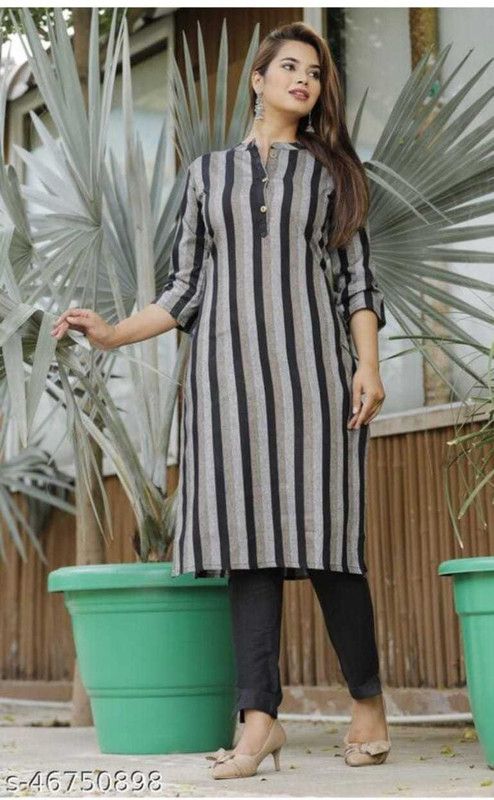 Women Striped, Abstract, Solid Kurta  (Black)