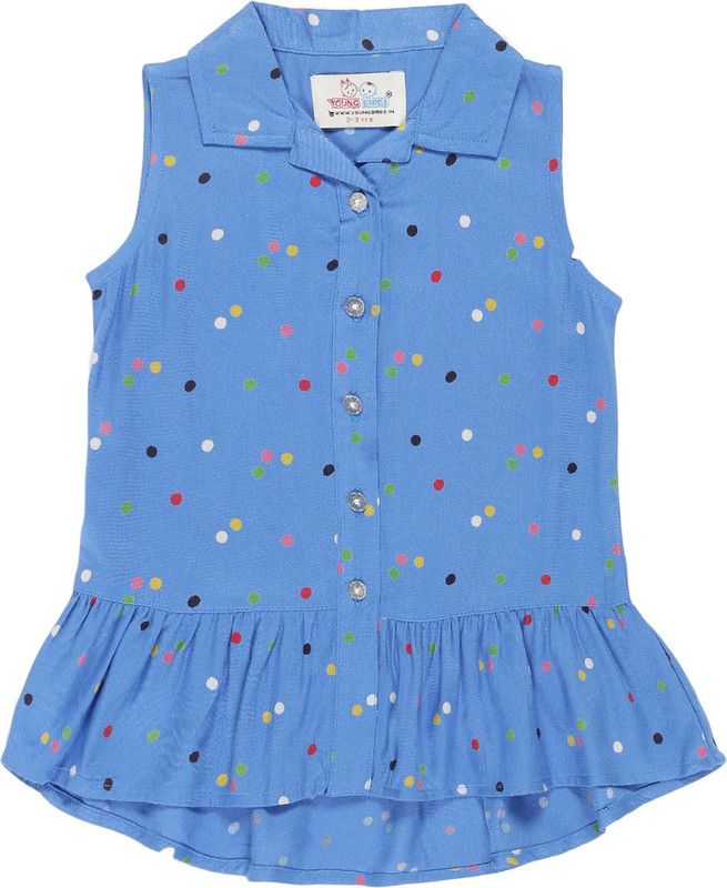Girls Casual Viscose Shirt Style Top  (Blue, Pack of 1)