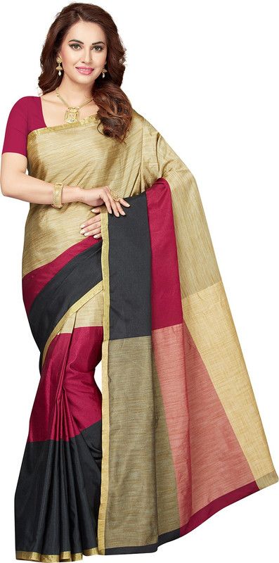 Woven Bollywood Cotton Blend Saree  (Pack of 2, Maroon, Beige)
