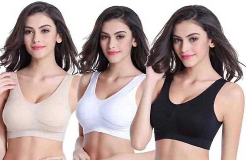 Pack of 3 Girls Sports Non Padded Bra  (Gold, White, Black)