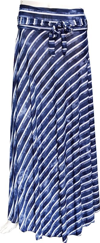 Women Striped Regular White, Blue Skirt