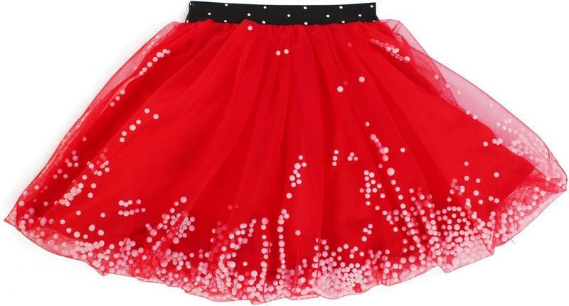 Girls Solid, Embellished Gathered Red Skirt