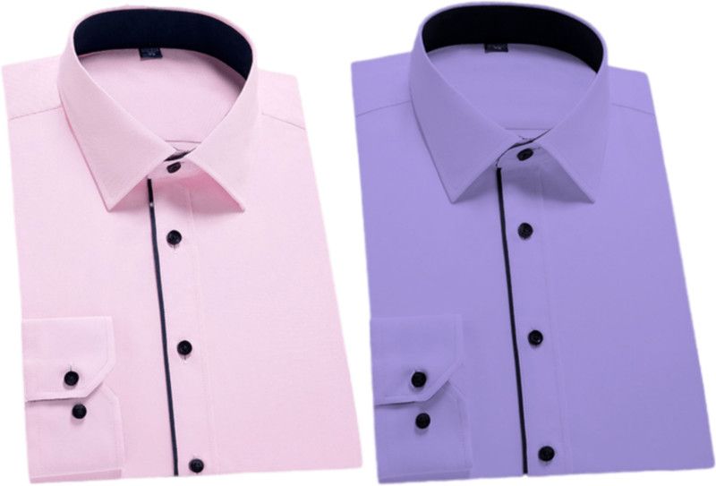 Men Self Design Formal Dark Blue Shirt  (Pack of 2)