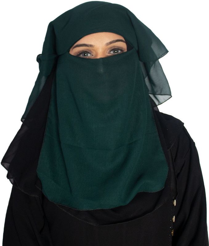 MODEST CITY Beautiful Self Design Rama Green 4Layer Georgette Nose Piece (Niqab_008) Georgette Burqa  (Green)