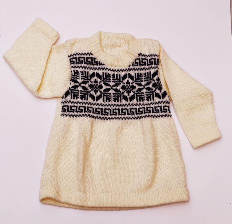 Girls Woven Round Neck White Sweater