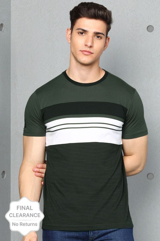Striped Men Round Neck Cotton Blend Multicolor T-Shirt
