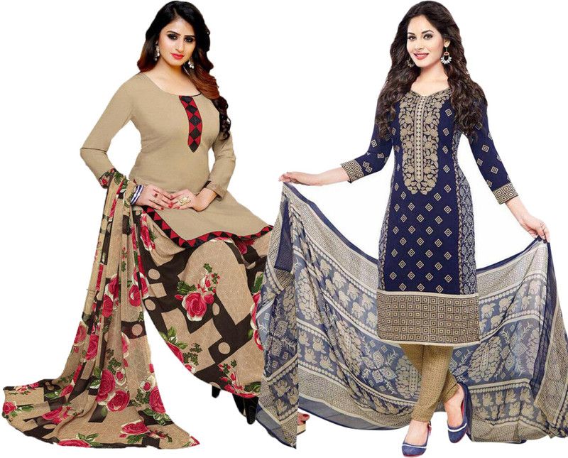 Unstitched Crepe Kurta & Patiyala Material Printed