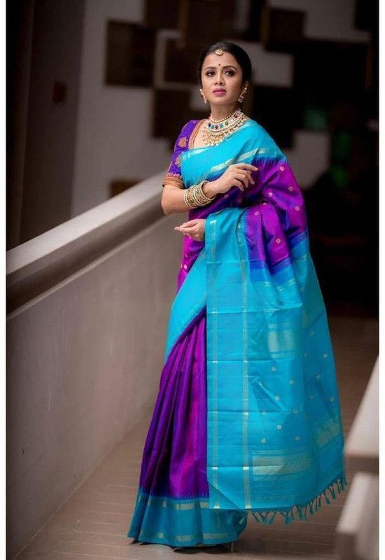 Woven Kanjivaram Pure Silk Saree  (Purple)
