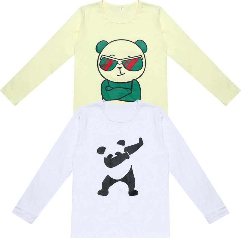 Boys Printed Pure Cotton T Shirt  (Multicolor, Pack of 2)