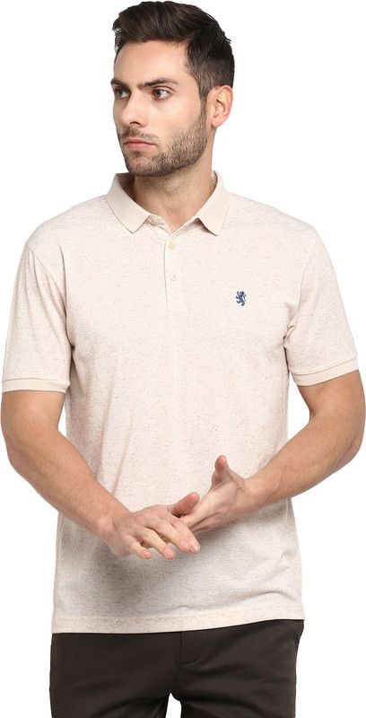 Men Solid Polo Neck Polyester Beige T-Shirt