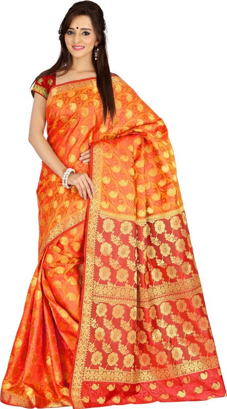 Paisley Kanjivaram Handloom Art Silk Saree  (Gold)