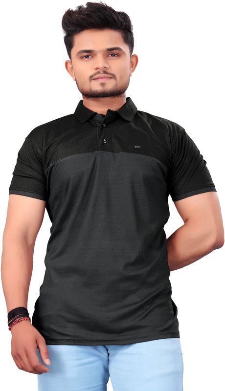 Solid Men Grey, Black T-Shirt