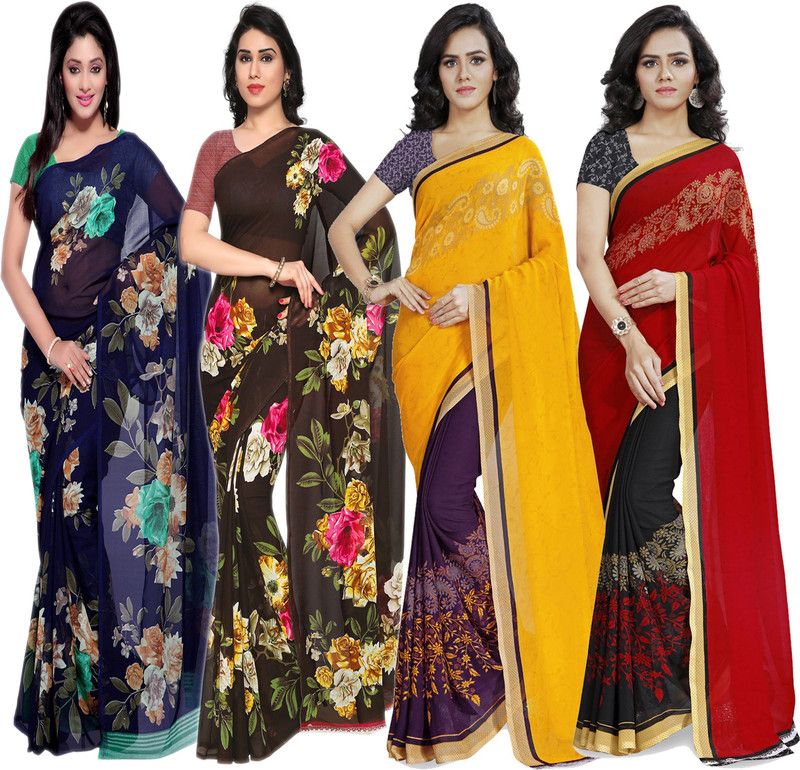 Floral Print Daily Wear Georgette Saree  (Pack of 4, Multicolor)