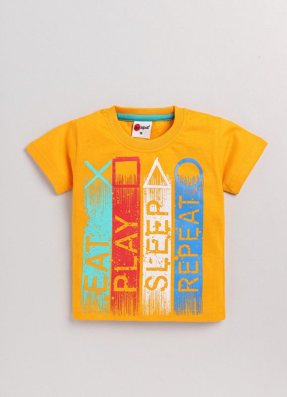 Boys Typography Pure Cotton T Shirt  (Gold, Pack of 1)