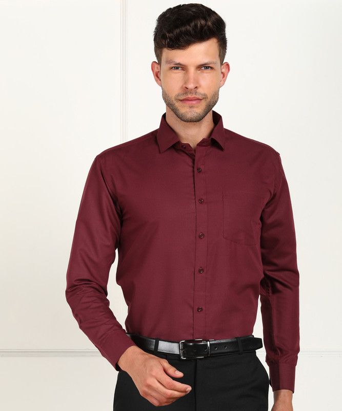 Men Solid Formal Maroon Shirt