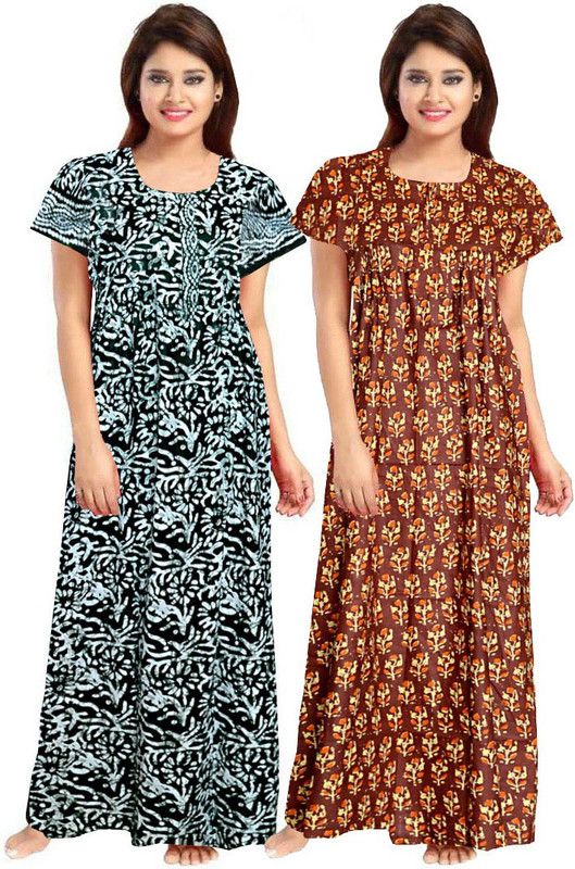 Women Night Dress  (Blue, Brown)