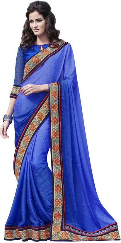 Embroidered Bollywood Cotton Blend, Crepe Saree  (Purple)