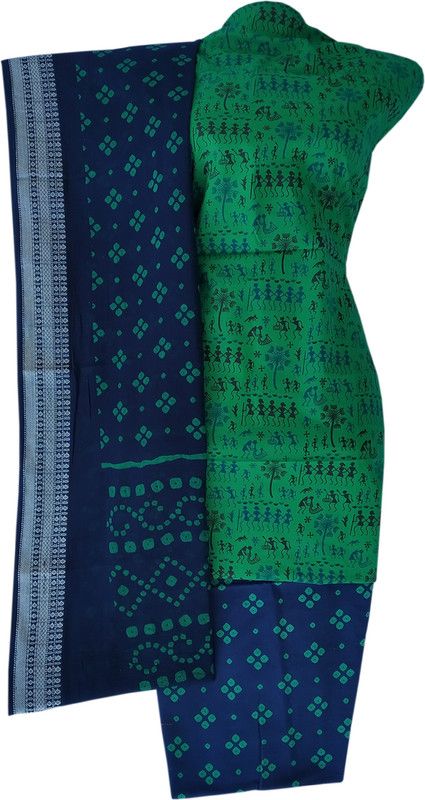 Unstitched Cotton Blend Salwar Suit Material Dyed, Self Design, Printed