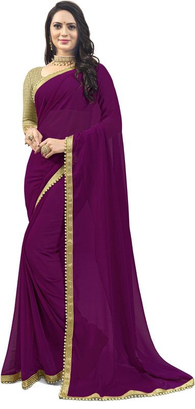 Embellished Fashion Georgette Saree  (Purple)