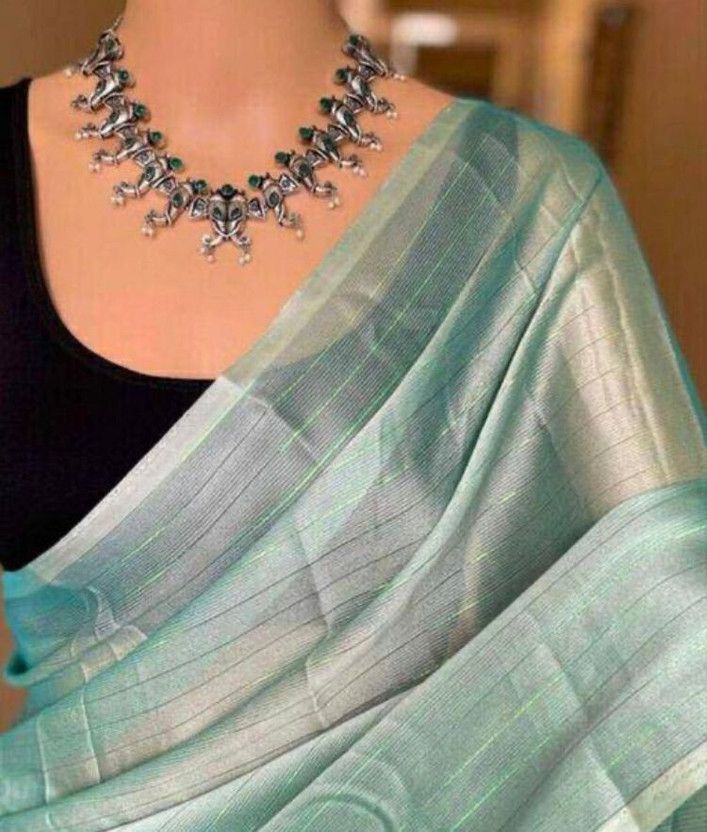 Solid/Plain Bollywood Silk Blend Saree  (Light Blue)
