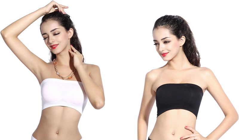 Pack of 2 Women Bandeau/Tube Non Padded Bra  (White, Black)