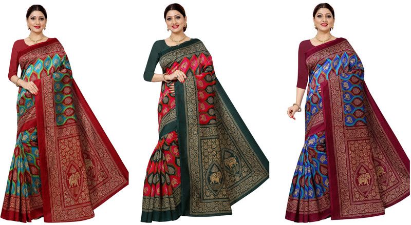 Printed Fashion Art Silk Saree  (Pack of 3, Multicolor)