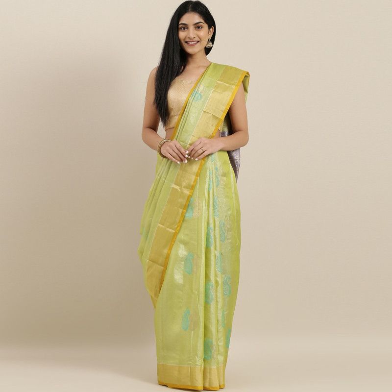 Woven Bollywood Pure Silk Saree  (Light Green)