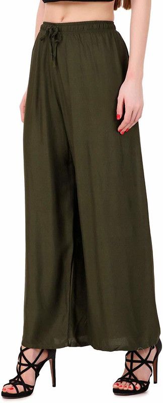 Women Regular Fit Dark Green Cotton Silk Trousers