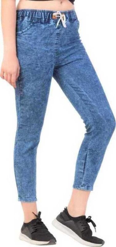 Girls Regular Fit Blue Lycra Blend Trousers