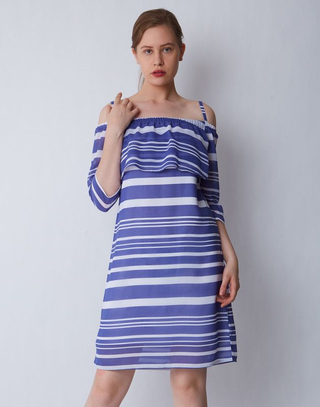 Casual Sleeveless Polka Print Women Blue Top